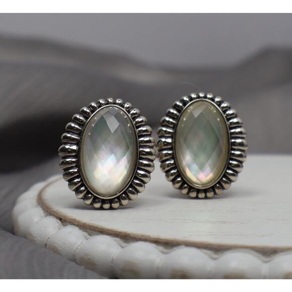 Lagos Sterling Silver White Topaz And Mother Of Pearl Earrings 13.04G / 0.8in - Picture 1 of 5